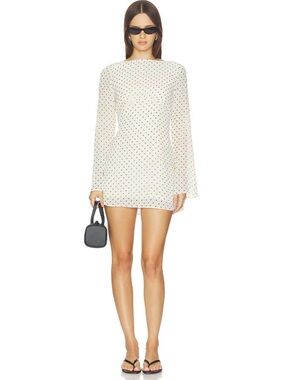 NWT Free People Ivory Black Polka Dot Long Sleeve Mini Dress XS